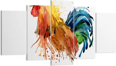 Produktbild von Bild auf Leinwand - Leinwandbild - Hahn Ilustration Tier Farben - 160x85cm - Wand Bild - Wanddeko - Leinwanddruck - Bilder - Kunstdruck - Wanddekoration - Leinwand bilder - Wandkunst - EA160x85-2842