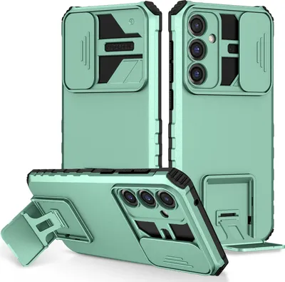 Image de Étui pour Samsung Galaxy S23 FE étui de protection militaire double couche avec support et protecteur d'appareil photo coulissant Vert clair