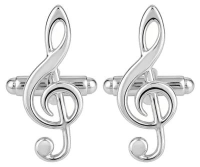 Image de Manchettes argentées ornées d'un symbole en forme de clé de sol - Un cadeau musical pour hommes