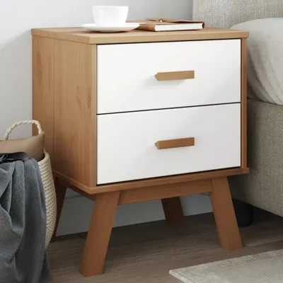 Productafbeelding van Maison Exclusive - Nachtkastje OLDEN, wit en bruin, massief grenenhout