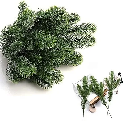 Produktbild von 30 stücke Künstliche Tannenzweige 28cm Gefälschte Tannengrün mit 3 Trieben Kiefernnadel Weihnachtszweige DIY Kiefernzweige Kunsttanne Handwerk Kranz für Girlandenkranz Weihnachtsdeko
