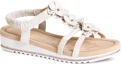 Produktbild von topschuhe24 2802 Damen Riemchen Sandalen Keilabsatz Sandaletten Blume, Farbe:Beige, Größe:38 EU