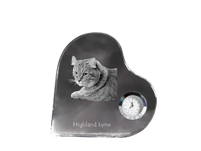 Produktbild von Hochlandluchs - Kristalluhr mit Katzenbild, Herzregal-Uhr, personalisierte Standuhr von Art-Dog.