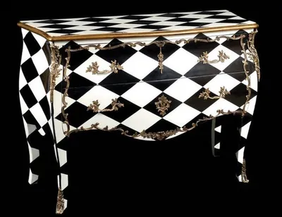 Image de Casa Padrino Commode baroque noir / blanc à carreaux avec applications métalliques dorées