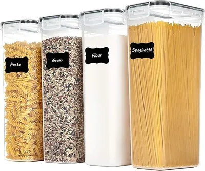 Produktbild von 2.8L Vorratsdosen Set, Müsli Schüttdose & Frischhaltedosen, BPA frei Kunststoff luftdicht,Trockenfutterbehälter, Satz mit 4, 24 Etiketten für Getreide, Mehl, Zucker usw (Schwarz)
