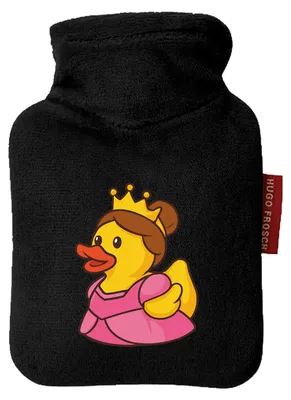 Produktbild von Huuraa Mini-Wärmflasche Quietscheente Prinzessin Gummiente Princess 0,2 Liter Black Mini Veloursbezug Taschenwärmer Geschenkidee