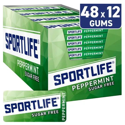 Zdjęcie produktu dla Sportlife Chicle Peppermint, 48 sztuk x 18 g - Smak świeżej mięty, długotrwałe uczucie świeżości