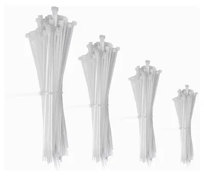 Produktbild von Set von Kabelbindern in Weiß, UV-beständig, Industriequalität, verschiedene Größen - 100 Stück pro Packung (3,6 x 250 mm)