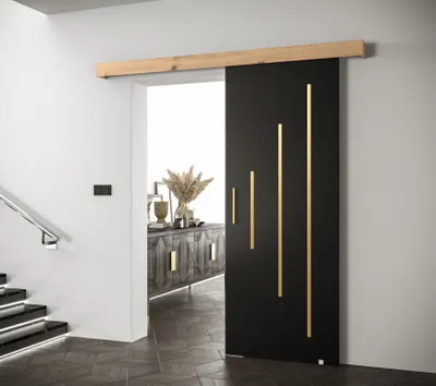 Produktbild von Schiebetür mit goldenem Griff SALOME 11 – schwarz / Eiche Artisan