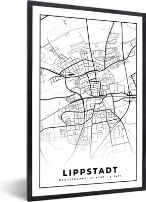 Produktbild von MuchoWow® Gerahmtes Poster Lippstadt - Karte - Stadtplan 60x90 cm - Poster mit Schwarzem Bilderrahmen Wandposter Rahmen Foto Bilder - Kunst