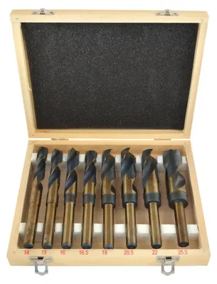 Immagine prodotto di Set 8 punte trapano professionali HSS-CO 5% cobalto, 14–25,5 mm, 1/2", angolo 130° per metallo duro e legno