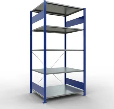 Produktbild von Schulte Fachbodenregal MULTIplus150 Stecksystem | Grundregal | HxBxT 200x100x80cm | 5 Ebenen | Fachlast 150kg | Enzianblau/Verzinkt