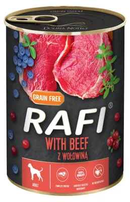 Zdjęcie produktu dla DOLINA NOTECI Rafi z wołowiną żurawiną i borówką mokra karma dla psa 400g