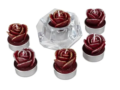 Produktbild von 1 Satz mit 6 Teelichter Rose bordeaux/weinrot- Deko für Weihnachten Modell/Farbe sortiert- Lieferung ohne Leuchter