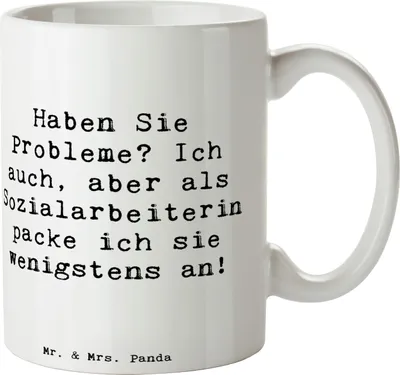 Produktbild von Mr. & Mrs. Panda Tasse Spruch Sozialarbeiterin Probleme - Weiß - Geschenk, Herausforderung, Pott, Becher, Kaffeetasse, Beruf, Geschenke für Berufstätige, Kaffeebecher
