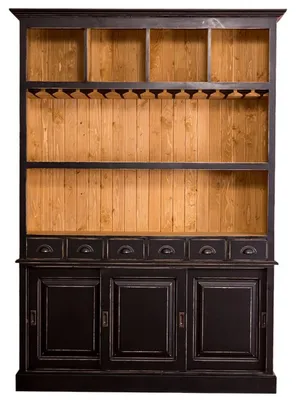Obrázok produktu pre Casa Padrino barová skrinka vo vidieckom štýle antická čierna / prírodné farby 150 x 35 x v. 210 cm - Nábytok vo vidieckom štýle