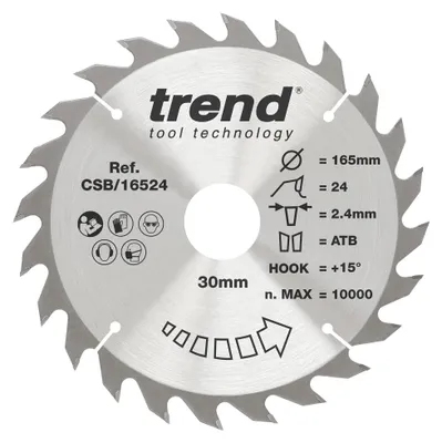 Productafbeelding van TC-afkortzaagblad 165 mm, wolfraamcarbide getipt, 24 tanden