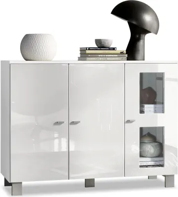 Produktbild von Vladon Sideboard Denjo,  Germany, Kommode mit 3 Türen, Weiß matt/Weiß Hochglanz (107 x 81 x 35 cm)