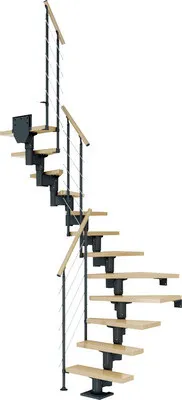 Produktbild von Pertura Mittelholmtreppe Spiros Ahorn Leimholz Anthrazit 1/2-gewendelt 75 cm 14 Stufen / 15 Steigungen Relinggeländer An