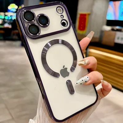 Immagine prodotto di Custodia magnetica trasparente per iPhone 17, compatibile con MagSafe, custodia protettiva galvanica con protezione della fotocamera Viola