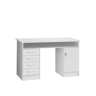 Image de ALICANTE Key Desk, 1 porte, 4 tiroirs -Reproduction papier blanc - L 126 x P 55 x H 76 cm