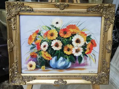 Produktbild von Blumen Ölgemälde Bild Bilder Gemälde Ölbilder Ölbild Mit Rahmen Sofort 40x50cm