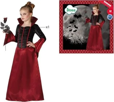Produktbild von Halloween Rotes und schwarzes Vampir Kostüm für Mädchen 5-6 Jahre (115/130 cm)