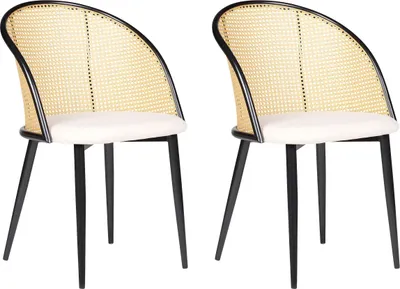 Produktbild von BELIANI Esszimmerstuhl 2er Set Creme und Schwarz Metall mit Hoher Rückenlehne Wiener-Geflecht Retro Design Wohnzimmer Küche Wohnküche Ausstattung