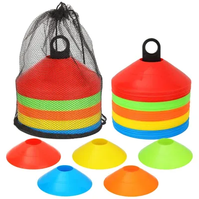 Productafbeelding van Markeringhütchen 100st. - Sportset voor Voetbal/Hockey/IJsloop/Handbal - Houder - Netzak - 5 Kleuren - Sportpetjes