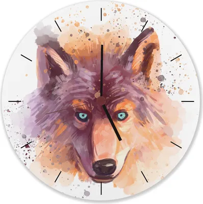 Produktbild von Wolf in Wasserfarbenoptik Wanduhr aus Alu