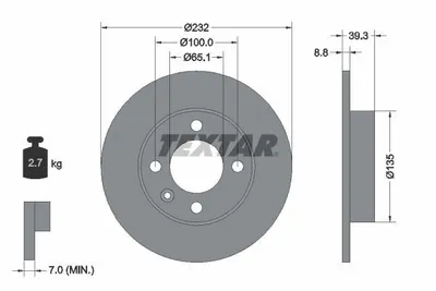 Obrázek produktu pro 2 brzdové kotouče Textar 232mm zadní pro Seat Cordoba Ibiza Arosa VW Lupo Polo 6N