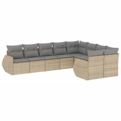 Zdjęcie produktu dla vidaXL 9-częściowa sofa ogrodowa z poduszkami Beżowy polirattan