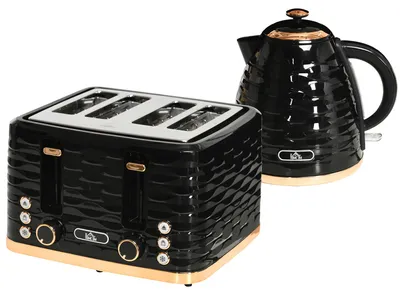 Produktbild von HOMCOM Wasserkocher Toaster Set mit 1,7L Wasserkocher 4 Scheiben Toaster Schwarz