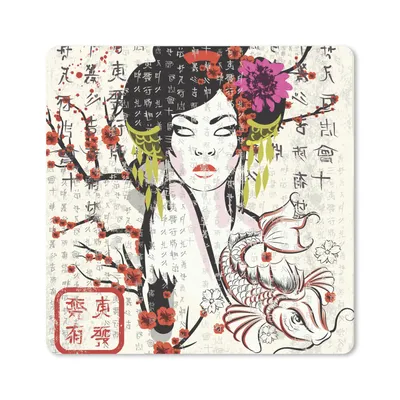 Produktbild von MuchoWow® Mauspad Mousepad Japanische Illustration traditionelle Frau 20x20 cm - Mousepads - Maus Mat - Pad - Mausunterlage - Desk Mat - Bureauartikeln