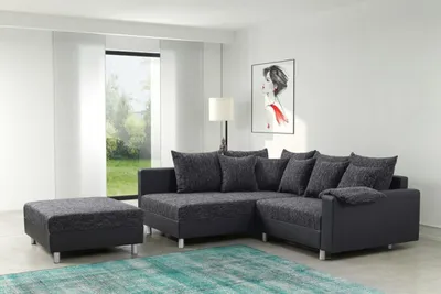 Produktbild von Modernes Sofa Couch Ecksofa Eckcouch in schwarz Eckcouch mit Hocker  - Minsk L