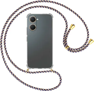 Produktbild von Handykette Backcover-Schutzhülle mit Band (Metall goldfarben) für vivo Y03 4G - blau+beige