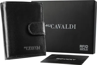 Obrázek produktu pro 4U CAVALDI Pánská peněženka z přírodní kůže černá RFID 10,5×8 cm