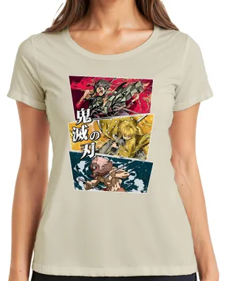Produktbild von 鬼滅の刃 Kimetsu no Yaiba Tanjiro Zenitsu Inosuke Anime Geschenk Damen T-Shirt, Natur, M
