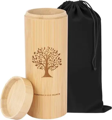 Produktbild von Famanu Bamboe Urne mit Lebensbaum-Gravur - Mittelgroß