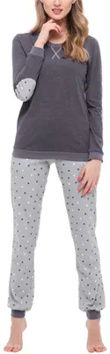 Image de Merry Style Femme Pyjama deux pièces manches longues Pantalon long à motifs MS10-168 (Gris Manche Foncée, L)