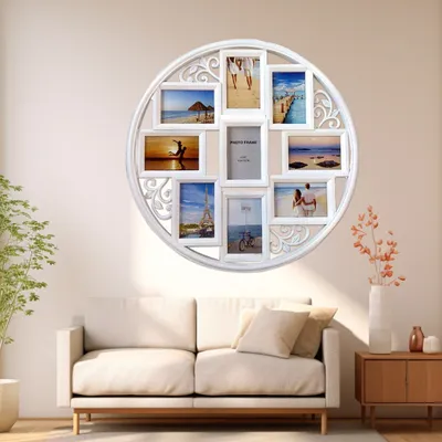 Produktbild von Bilderrahmen, Staffelbilderrahmen, Bilderrahmen Collage 9 Fotos, 52 x 52, Weiß
