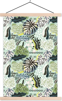Produktbild von MuchoWow® Textilposter Dschungel - Blätter - Pflanzen 120x180 cm mit holzfarbenen Rahmen - Textil-Plakat