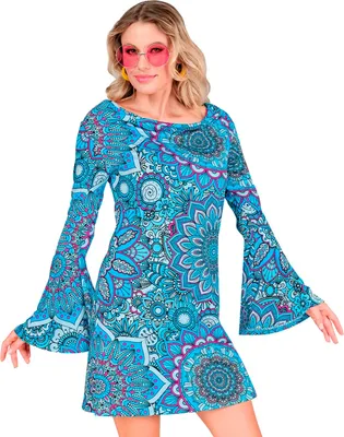 Productafbeelding van Retro damesjurk "Mandala" | Blauw - Kostuum uit de jaren 60/70, maat: S