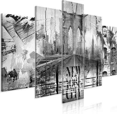 Produktbild von Vlies Leinwandbild - New York City Collage (5 Parts) Wide Black and White 200x100 cm Städte d-A-0101-b-p