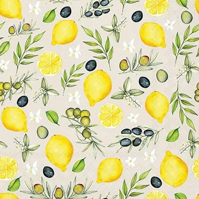 Produktbild von Servietten - 25x25 cm - 20 Stück - Olives and lemon - Oliven und