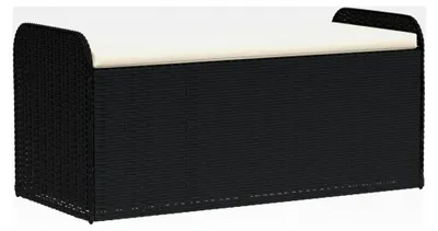 Produktbild von Sitzbank mit Stauraum und Kissen Schwarz 115x51x52 cm Poly Rattan Hocker