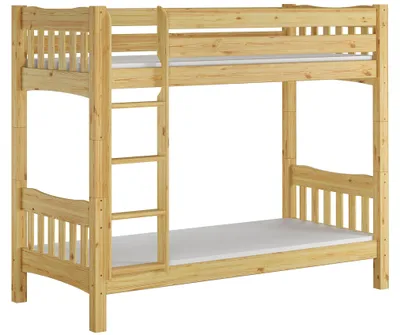 Produktbild von Etagenbett hohes Bett Kiefer natur Massivholz 90x200 cm Zubehör wählbar V-60.15-09Ni100 Rollrost und Matratze inkl.