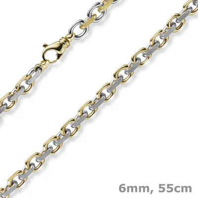 Produktbild von 6mm Kette Collier Ankerkette 585 Gold Gelbgold & Weißgold bicolor 55cm Herren