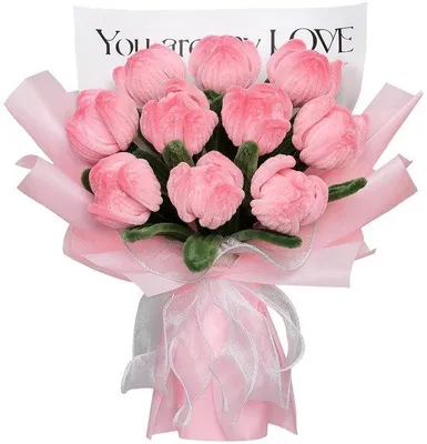 Immagine prodotto di Uniqoos®: Composizione floreale artistica rosa a mano, realizzata con tulipani artificiali in filo di acciaio flessibile e fibre morbide. Decorazione e regalo facili da curare