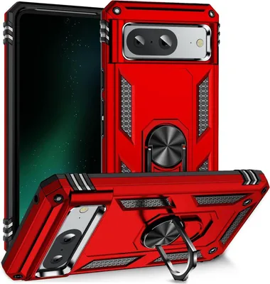 Produktbild von Conie Outdoor Schutzhülle für Google Pixel 8a Tasche Silikon Hard Case Cover Hülle mit Halter Ständer in Rot